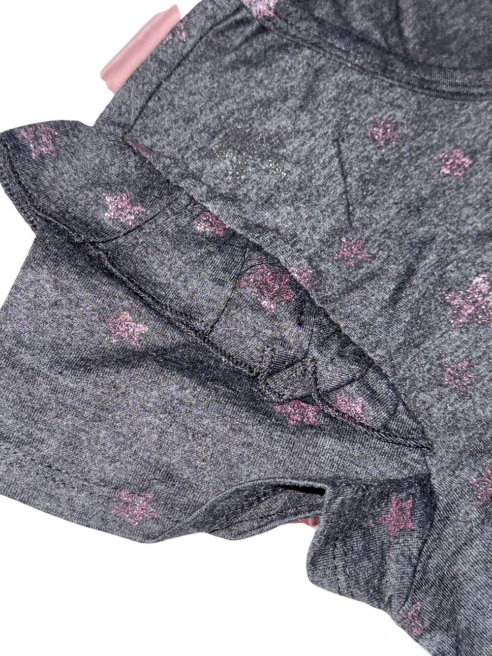 Vigoss Girls 3-Piece Outfit Set L Pink & Gray Star Shirts With Denim Overall Sho - Picture 6 of 8